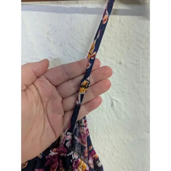 Old Navy Floral Midi Dress Womens Medium Petite Linen Strappy Peasant Cottage - Picture 4 of 6